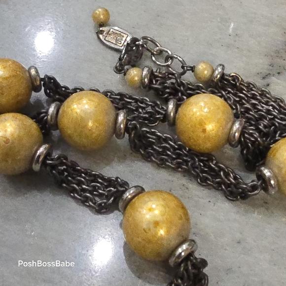 Vintage Sharra Pagano Italy Gold Bead & Multi-Strand Gunmetal Chain Necklace - Picture 4 of 7